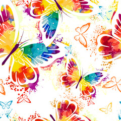 Seamless pattern with colorful butterflies. Vector abstract illustration