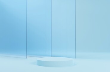 3d render background glass blue scene for showcase product minimal modern clean style Beauty, cosmetic mockup. Minimal 3d render. Bright studio advertisement