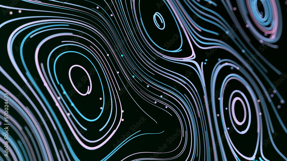 Poster abstract digital background from rounded colored lines. information flow space. big data visualizati
