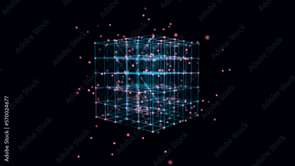 Fototapete digital blockchain concept. data storage in separate cells. abstract background with dots and connec