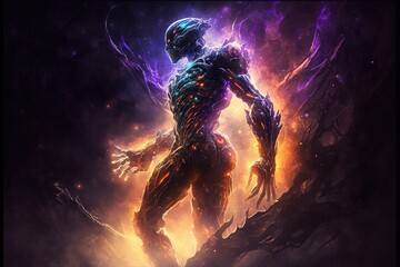 Cosmic Alien shaped nebula, space background, universe, galaxy, digital illustration, Generative AI
