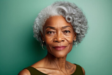 Naklejka premium Portrait of beautiful middle age gray-haired woman created with Ai generative tools