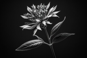 Black and white macro of a clove flower with an edge, isolated on a dark background. Generative AI
