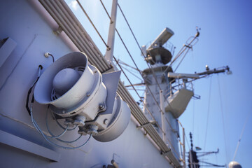 Loudspeaker on a wall of a military ship