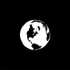 Earth doodle. Hand drawn planet icon isolated on black background. 