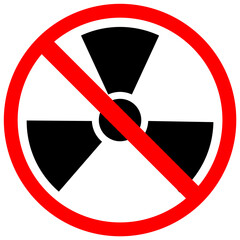 No Nuclear sign isolated on white background, prohibition of radiation, red forbidden sign, radiation warning hazard icon, vector illustration - obrazy, fototapety, plakaty