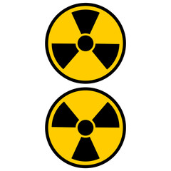 Fototapeta premium Two radiation warning hazard signs vertically on white background, Yellow Nuclear sign isolated on white background, radiation danger symbol, vector illustration