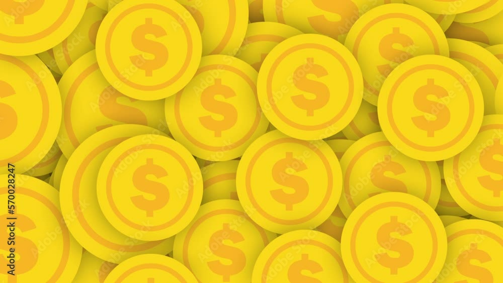 Poster dollar coin many sign - 2d transition animation background. concepts of approval, acceptance and sho