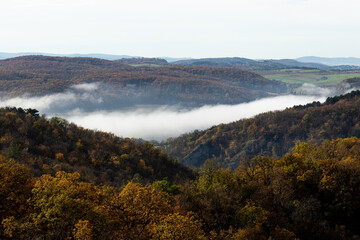 Fog in a valley in autumn