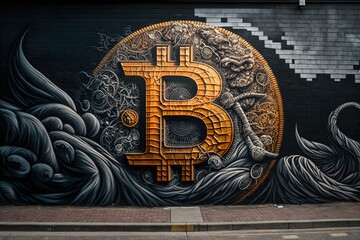Bitcoin graffiti wall, urban street art