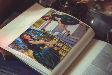 Illustration of photo album. Concept of photos, creative hobby. Collage, details of albums