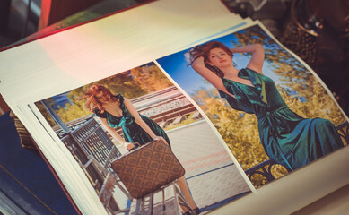 Illustration of photo album. Concept of photos, creative hobby. Collage, details of albums