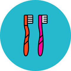 Toothbrushes Multicolor Circle Filled Line Icon