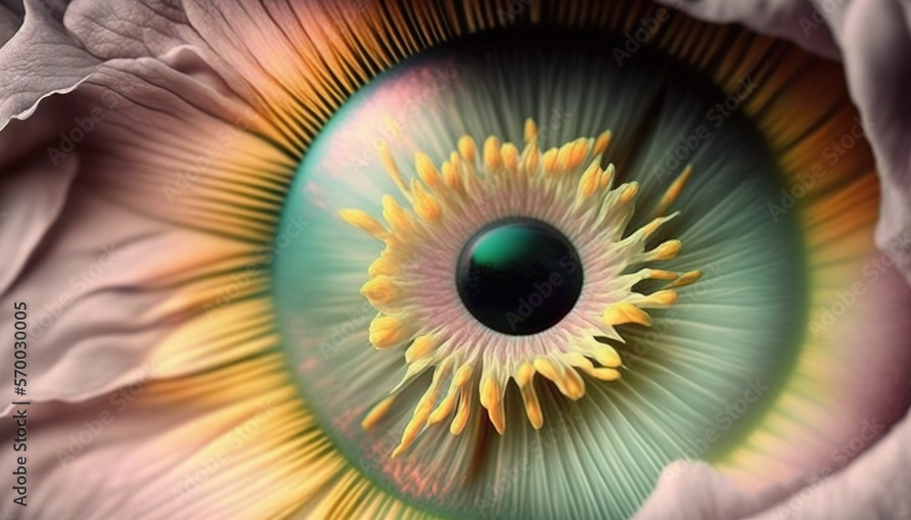 Poster a close up of a flower with a green iris in the center of the iris and a yellow iris in the center o