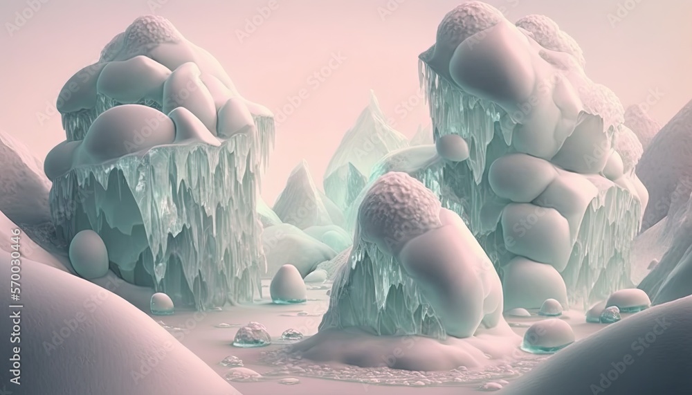 Aufkleber a computer generated image of ice formations in a snowy landscape with ice crystals on the rocks and