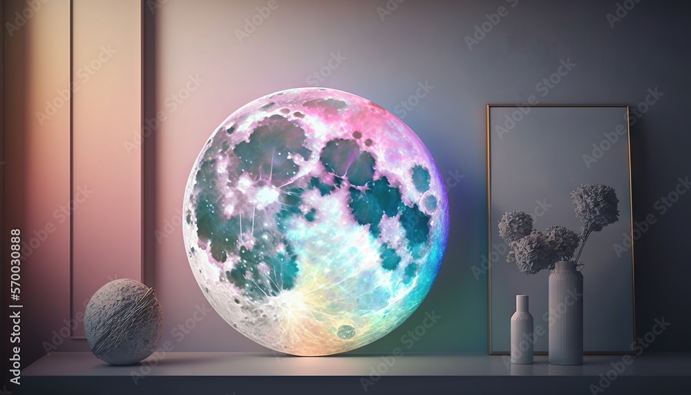 Aufkleber a full moon is shown in a room with a mirror and vases on the table next to the vases on the table i