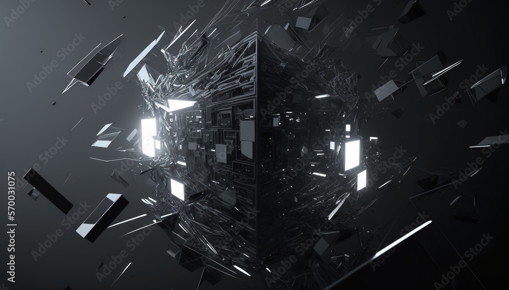 Poster abstract black background with flying particles. generative ai