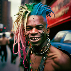 Punk New-Yorker gangsta rapper with colored hair - generative ai - obrazy, fototapety, plakaty
