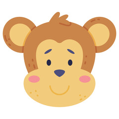 Head of cute baby ape animal. Nursery decoration, card or invitation design cartoon vector illustration