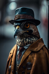 Portrait of a bird in a hat and suit | generative ai