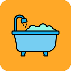 Bathtub Multicolor Round Corner Filled Line Icon