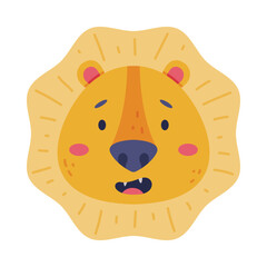 Head of cute baby lion animal. Nursery decoration, card or invitation design cartoon vector illustration
