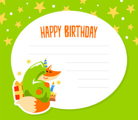 Six Birthday party invitation card. Birthday anniversary number with cute fox animal and space for text vector illustration