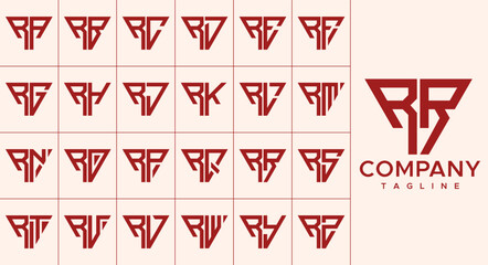 Modern line triangle initial letter R RR logo design set