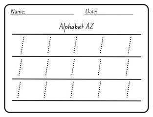 Alphabet tracing practice Letter I. Tracing practice worksheet. Learning alphabet activity page