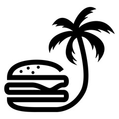 Logo Hawaii burger. Restaurante hawaiano. Icono aislado lineal de la palma con hamburguesa con queso
