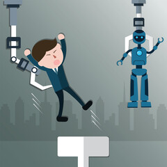 The robotic arm bringing robot to replace human,cartoon concept - vector