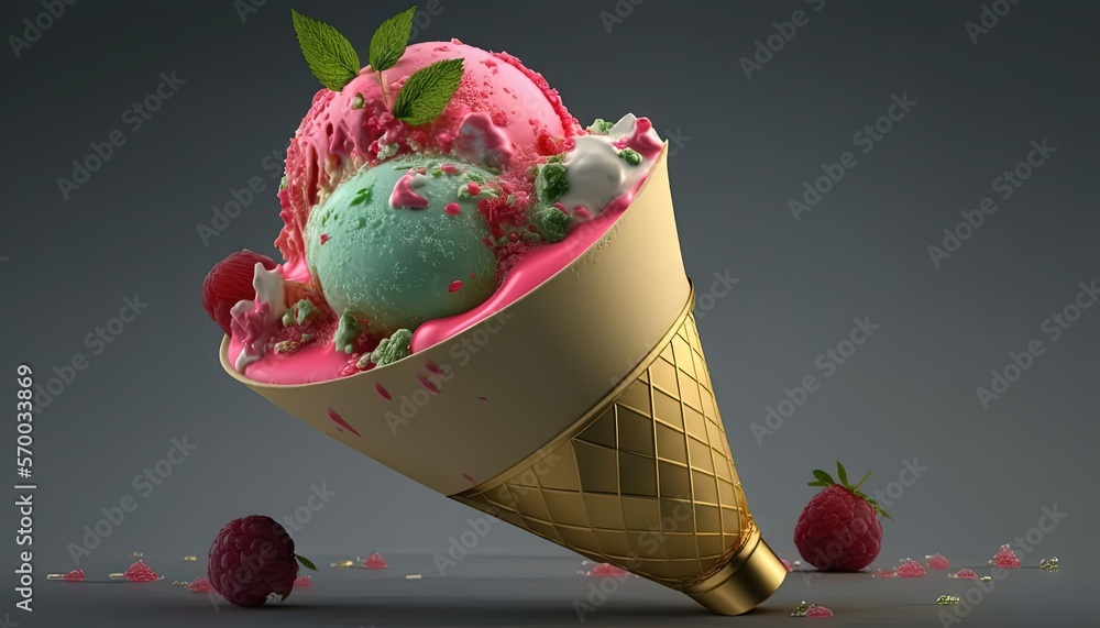 Poster an ice cream cone with three scoops of ice cream in it