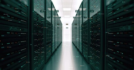 Cloud computing and computer networking. Server room in data center. Transferring high speed data. - Powered by Adobe