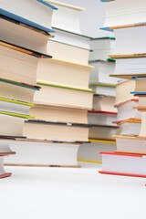 Pile of books on white background