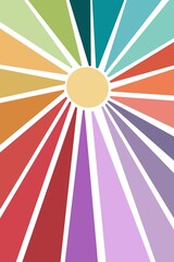 Colourful background in retro style with sun and sunbeams