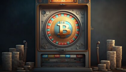 Gagner des Bitcoin au Casino à Las Vegas. Illustration IA