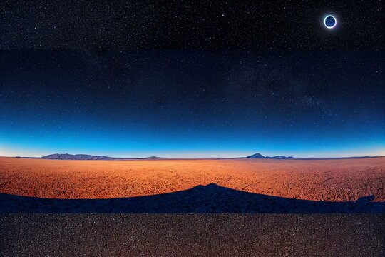 360 Degree Starry Night Sky Texture, Night Desert Landscape. Equirectangular Projection, Environment Map, HDRI Spherical Panorama. Generative AI