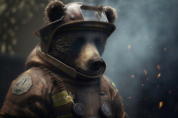 Fototapeta premium Bear in firefighter suit AI generated