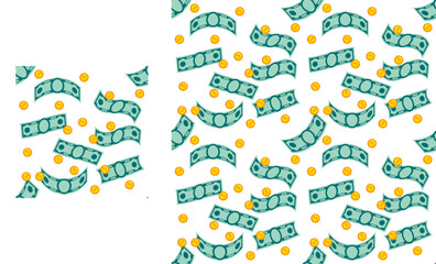 Pattern with money.  Bills, banknotes, pennies.  Vector illustration in flat style.  Business concept