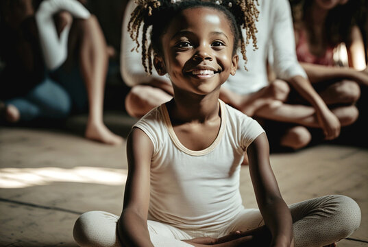 Cute Young Girl Yoga Pose African Stock Photo 614936930