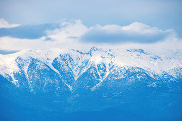 View of the impressive snowy mount Taygetus from Lakonia, Greece