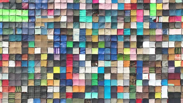 Aerial view of local market colourful tents at Minar Moshjid Tabling for the Global Muslims Congregation in Tongi, Dhaka, Bangladesh.