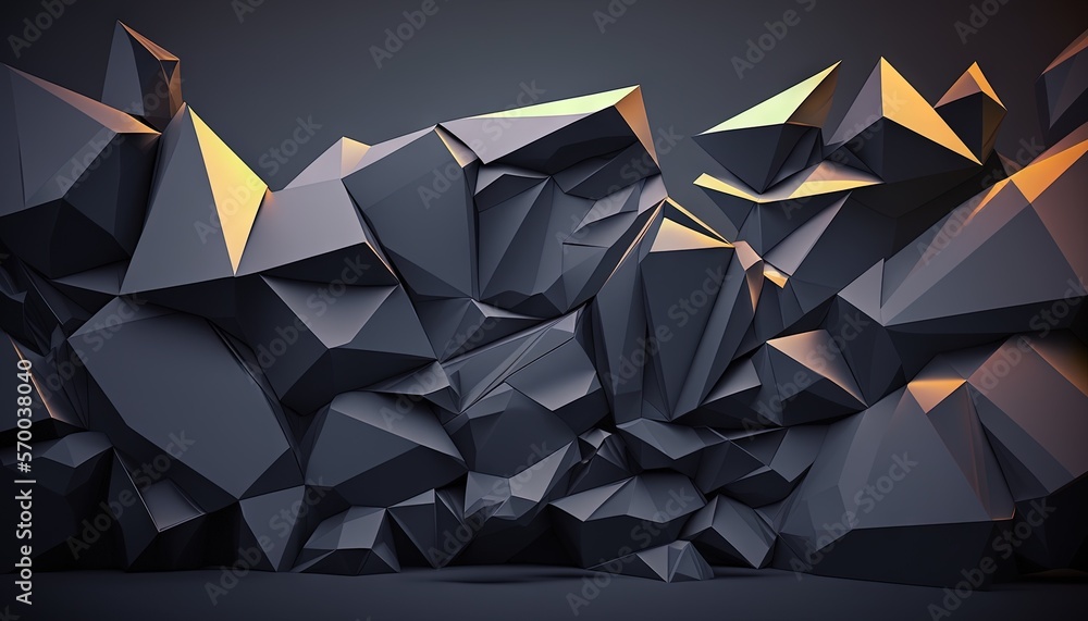 Poster a very large pile of rocks in a dark room with a yellow light coming from the top of it and the bott