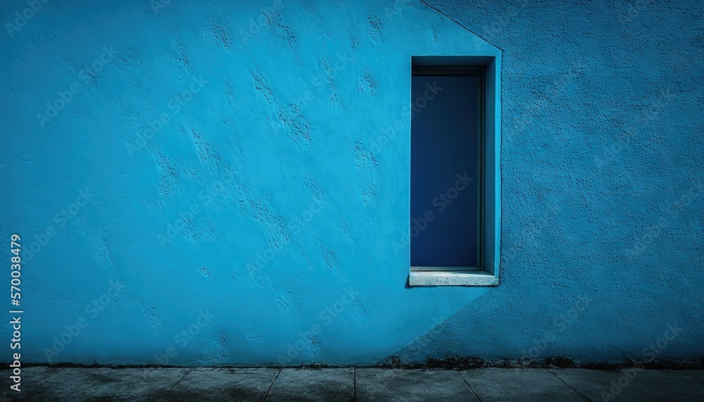 Aufkleber a blue wall with a window and a tile floor in front of it and a shadow of a person standing in the w