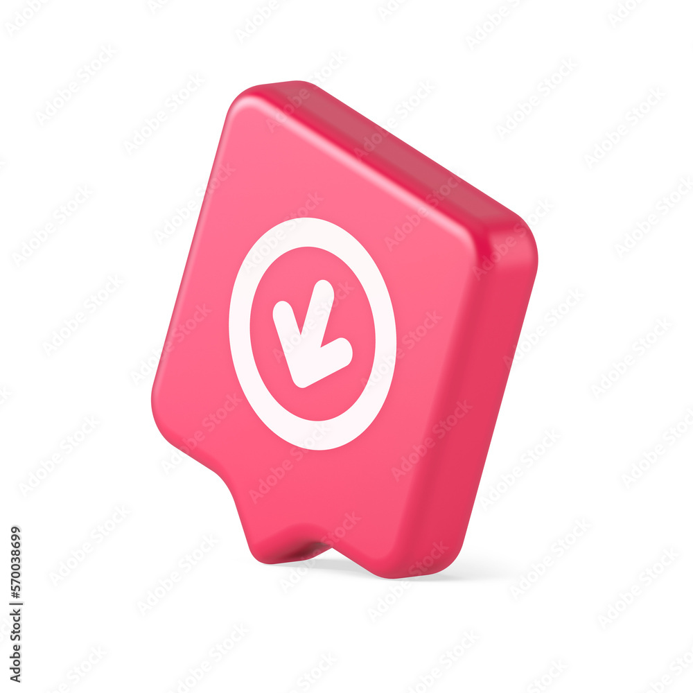 Poster down arrow circle frame button web interface pointer navigation app 3d realistic speech bubble icon