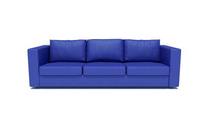 Blue sofa on a white background.
The sofa is isolated on a white background. Upholstered furniture with fabric upholstery. 3d render illustration mock up.