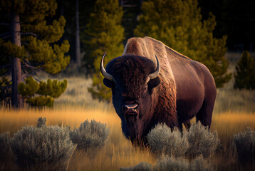 Bison in in Yellowstone National Park created with AI