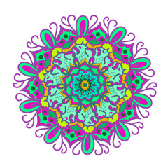Fototapeta na wymiar Large flower pattern, mandala, brightly decorated. Vector print for textiles and cover art