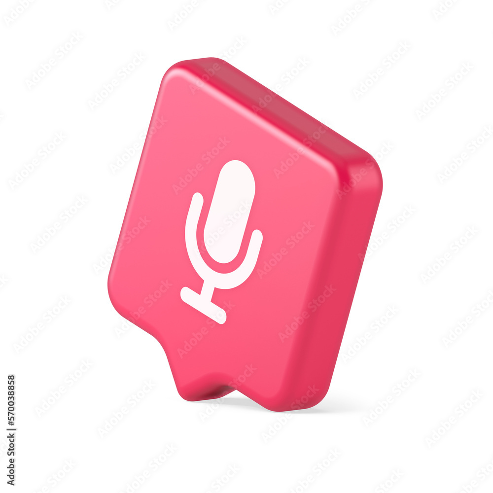 Poster microphone voice sound recording broadcasting button web app media communication 3d speech bubble ic