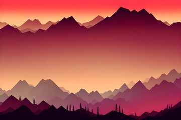 Colorful abstract mountain scapes created with generative ai